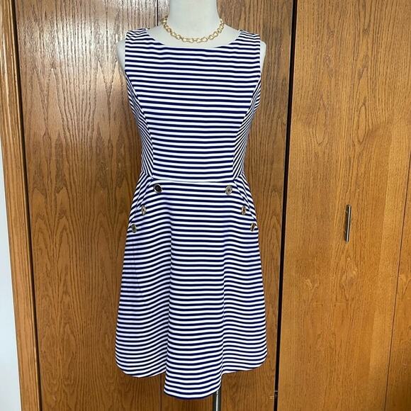 Jessica Simpson Striped Nautical Fit/Flare Dress Size 8 - Picture 1 of 3